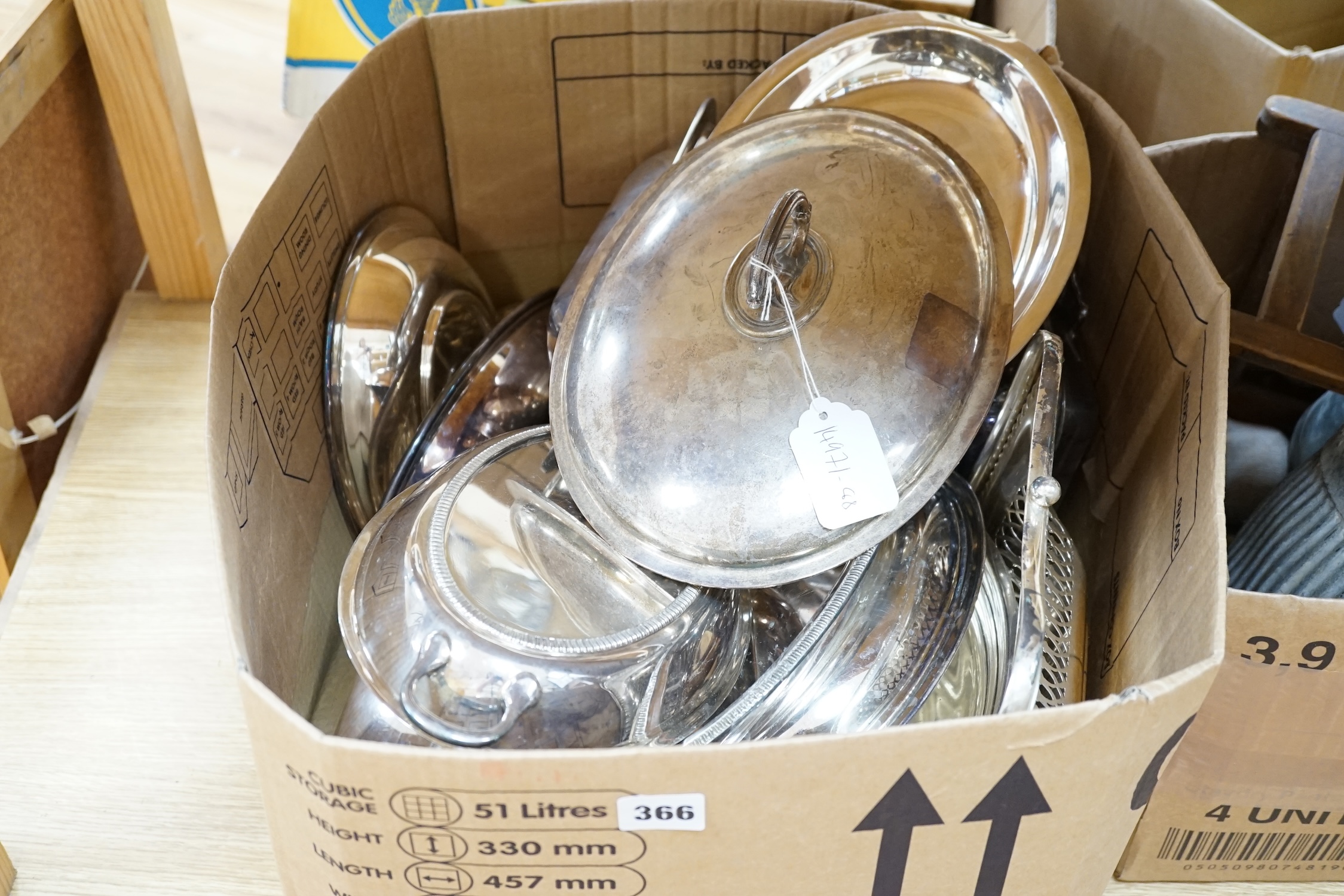 A quantity of plated tureens. Condition - fair